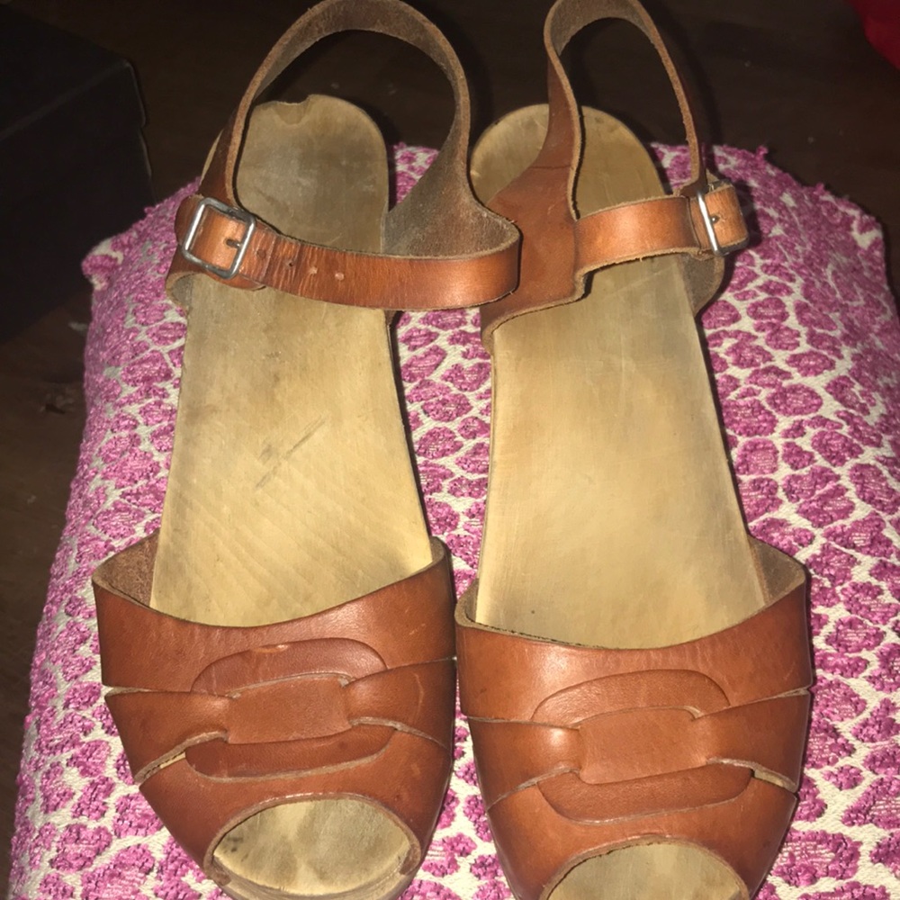 Swedish Hasbeens Brown Leather Open-Toe Ankle Strap Sandals